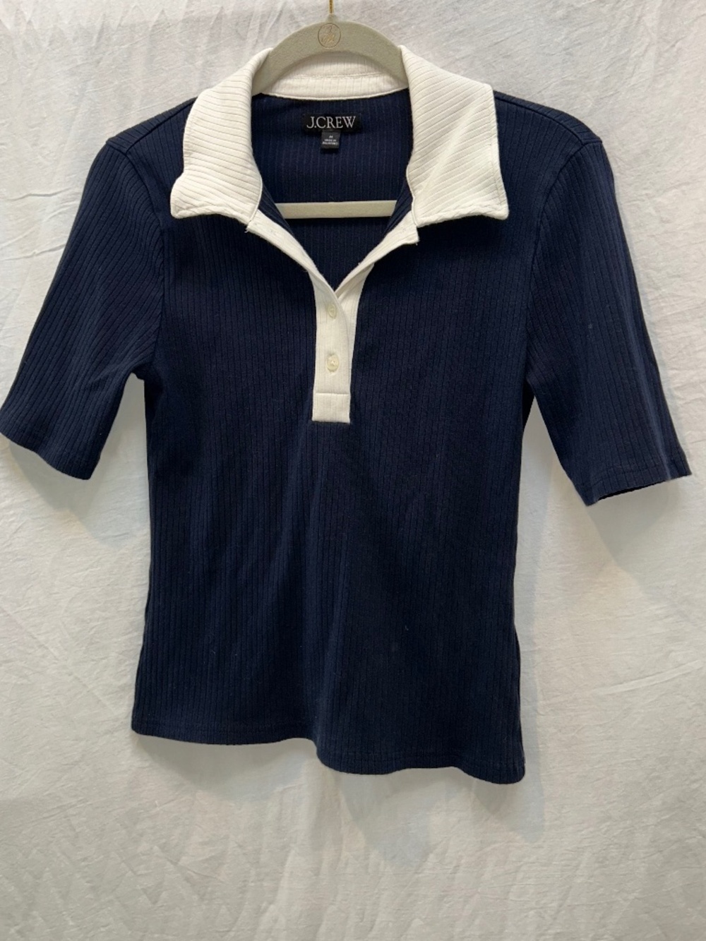 J. Crew navy blue ribbed white collar nautical polo sweater top M